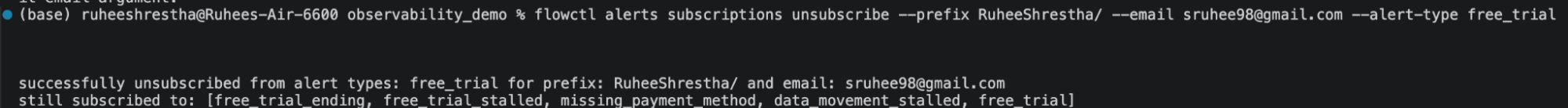 Unsubscribing from an Estuary alert with flowctl