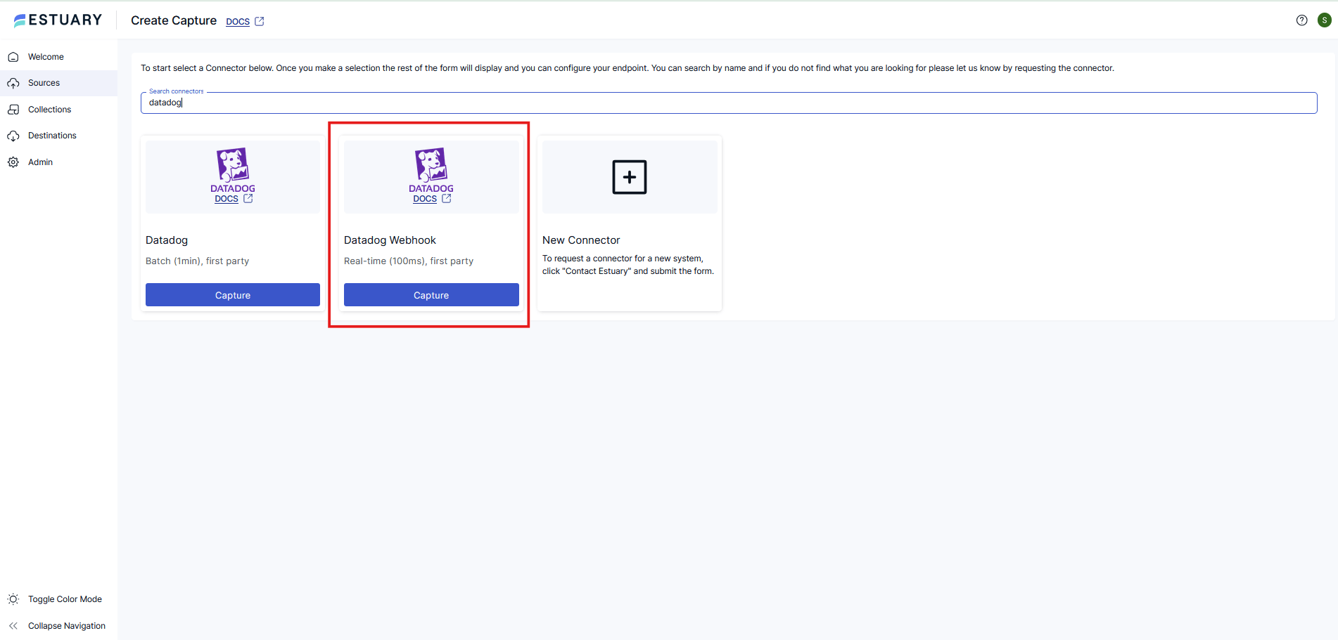 Datadog webhook capture connector