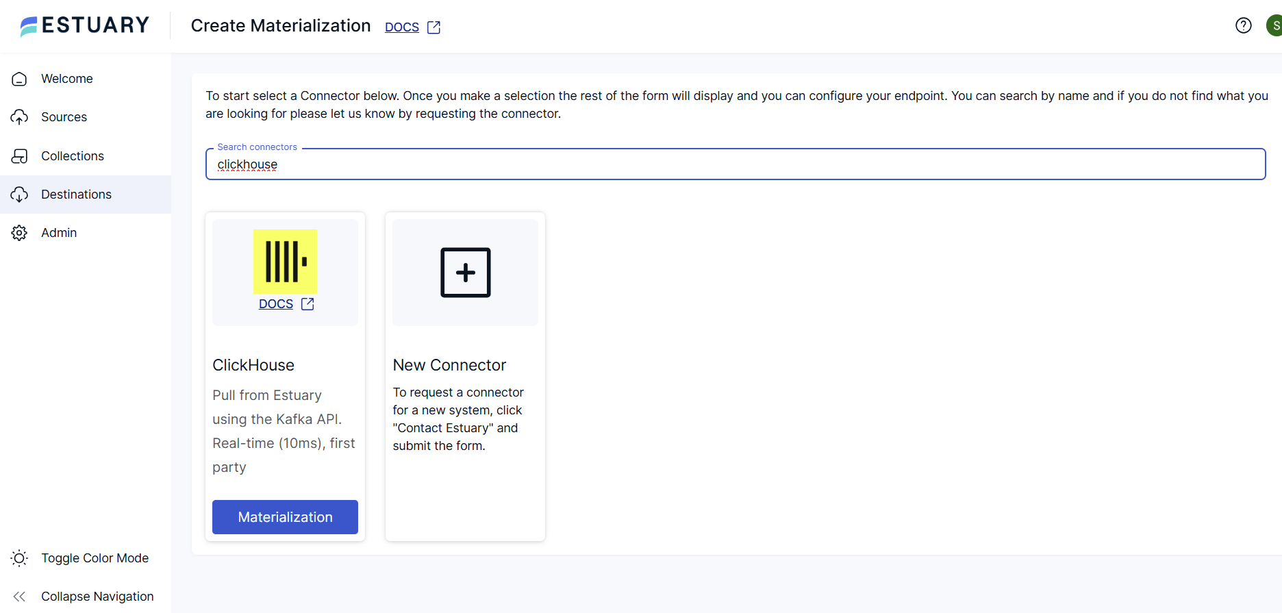 Dekaf-backed ClickHouse destination connector