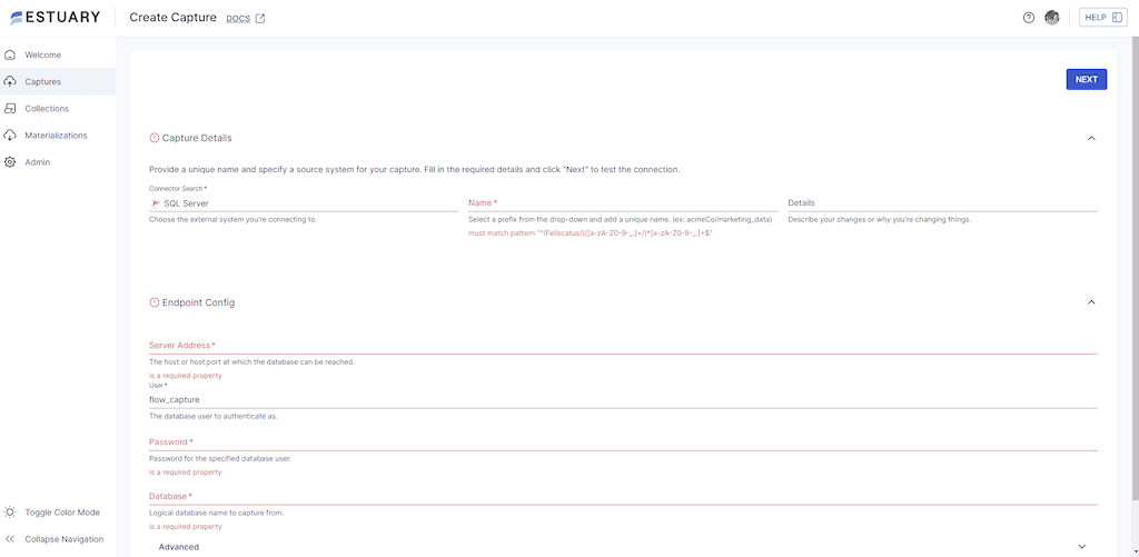 SQL Server Capture configuration
