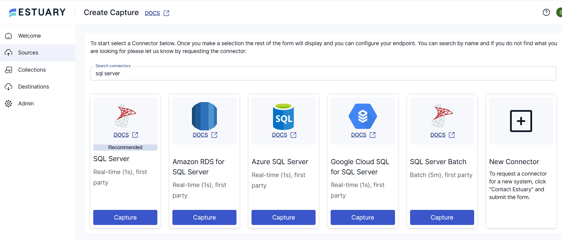 Multiple SQL Server source connector options in Estuary