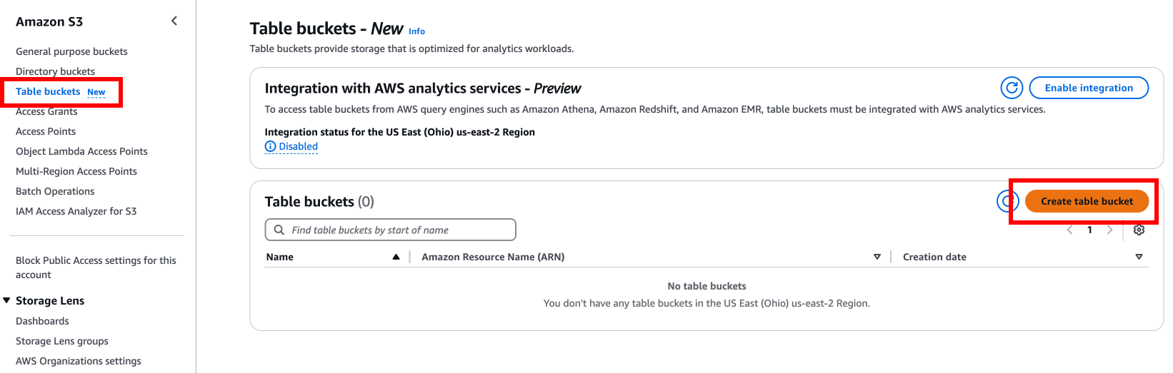 s3 tables for apache iceberg - S3 Console