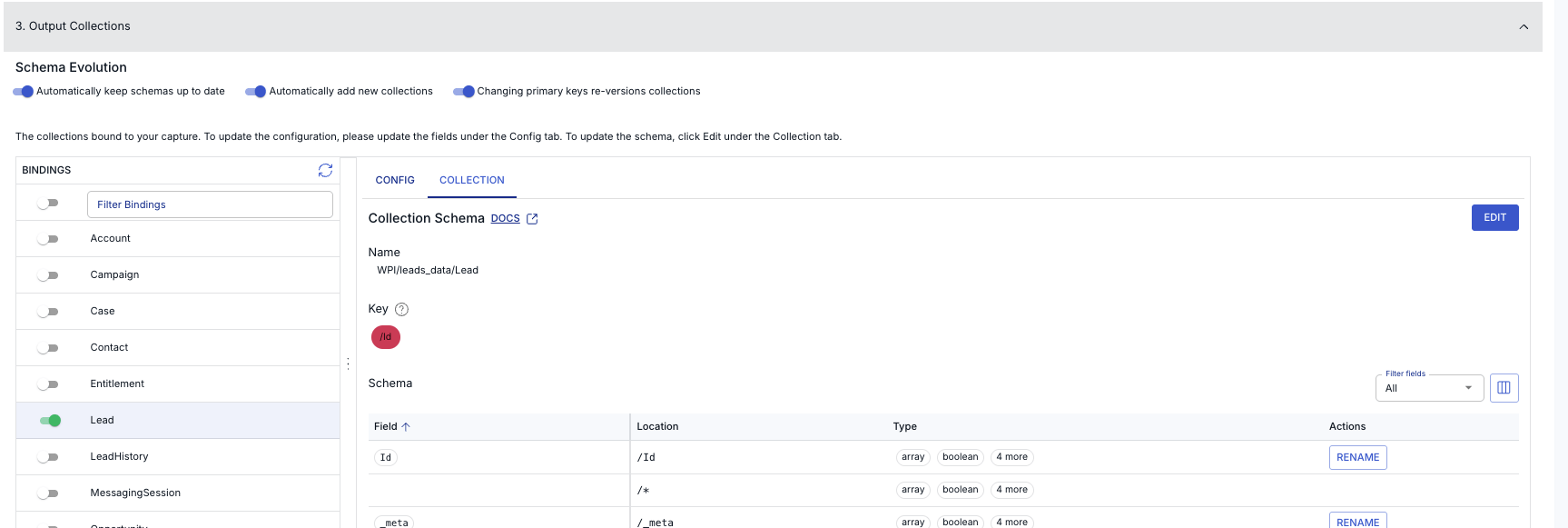 Salesforce schema in Estuary