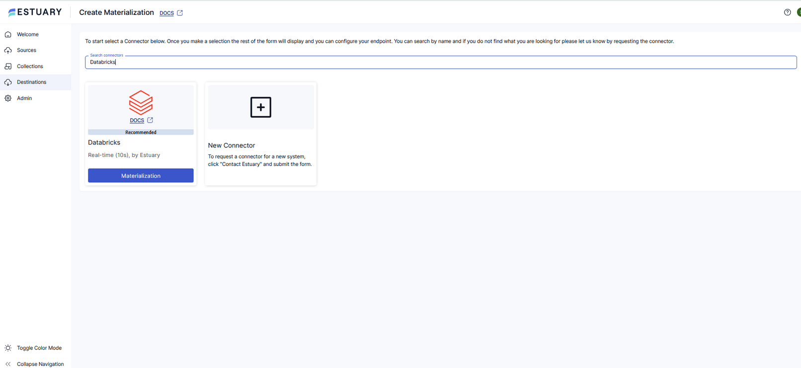 Databricks materialization connector in Estuary