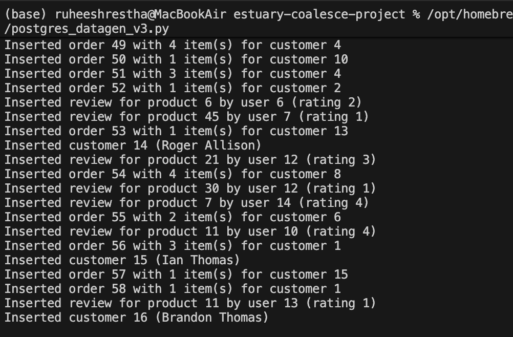 Terminal output showing Postgres data generation.png