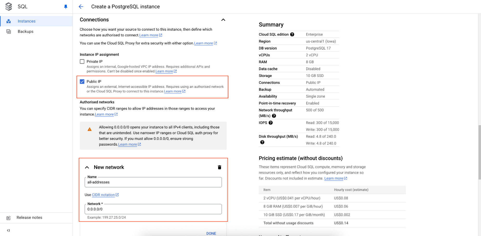 Configure connection to Postgres