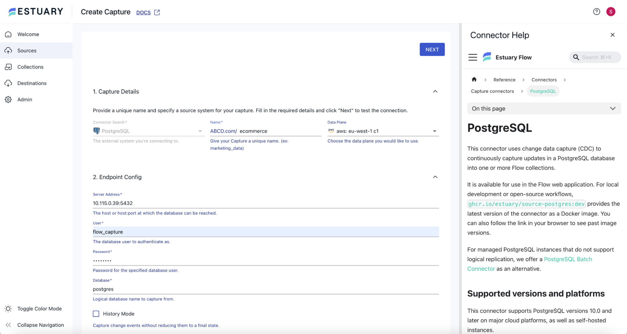 Configure PostgreSQL connection