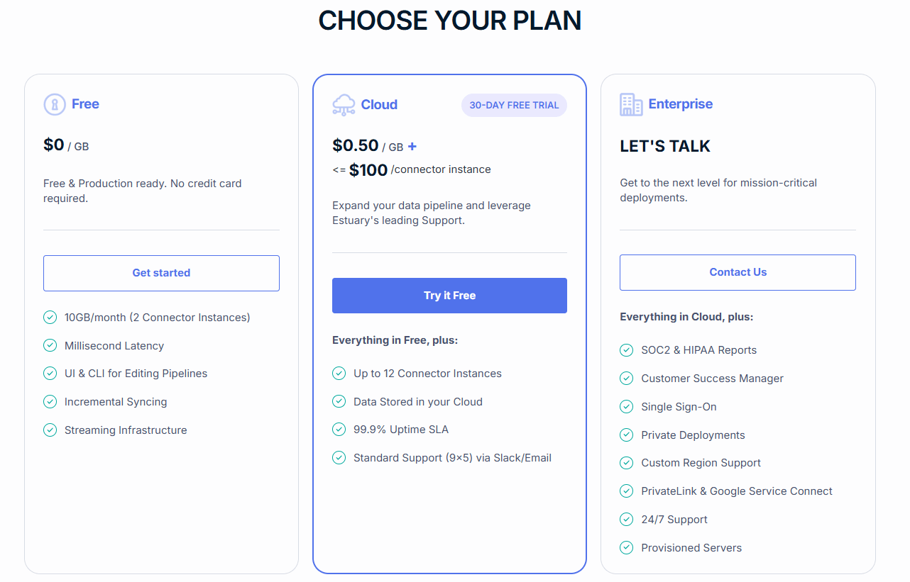 Estuary Pricing