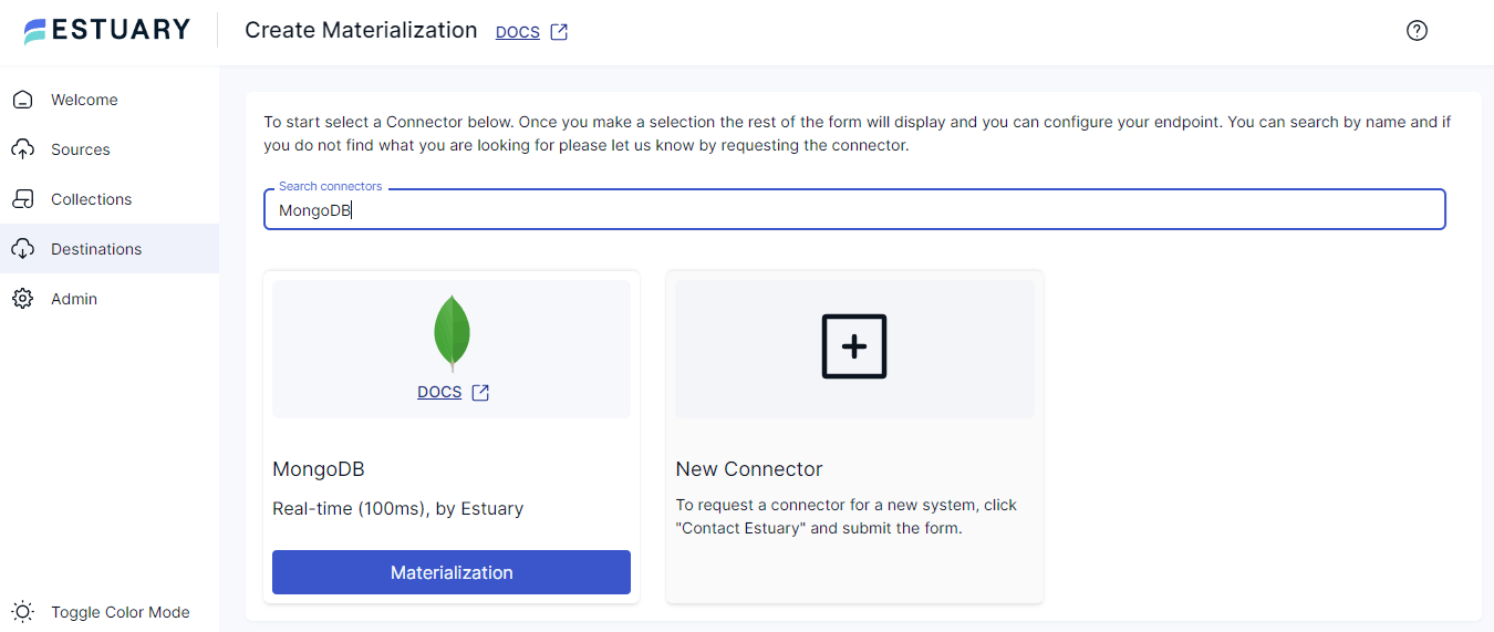 Oracle to MongoDB - Select MongoDB as a destination