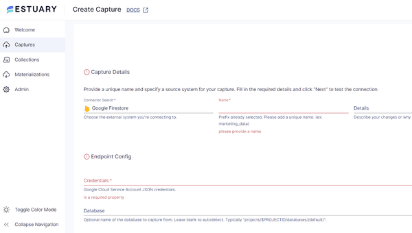 Firestore To JSON - Create A Flow Capture From Firestore