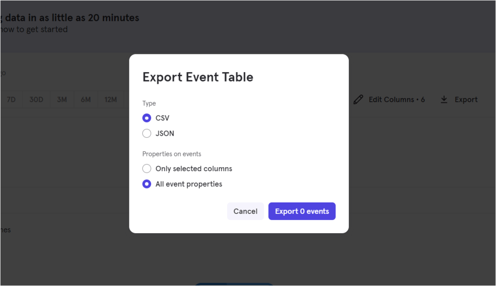 Mixpanel to Snowflake - Method 2 - Export mixpanel data in csv file format