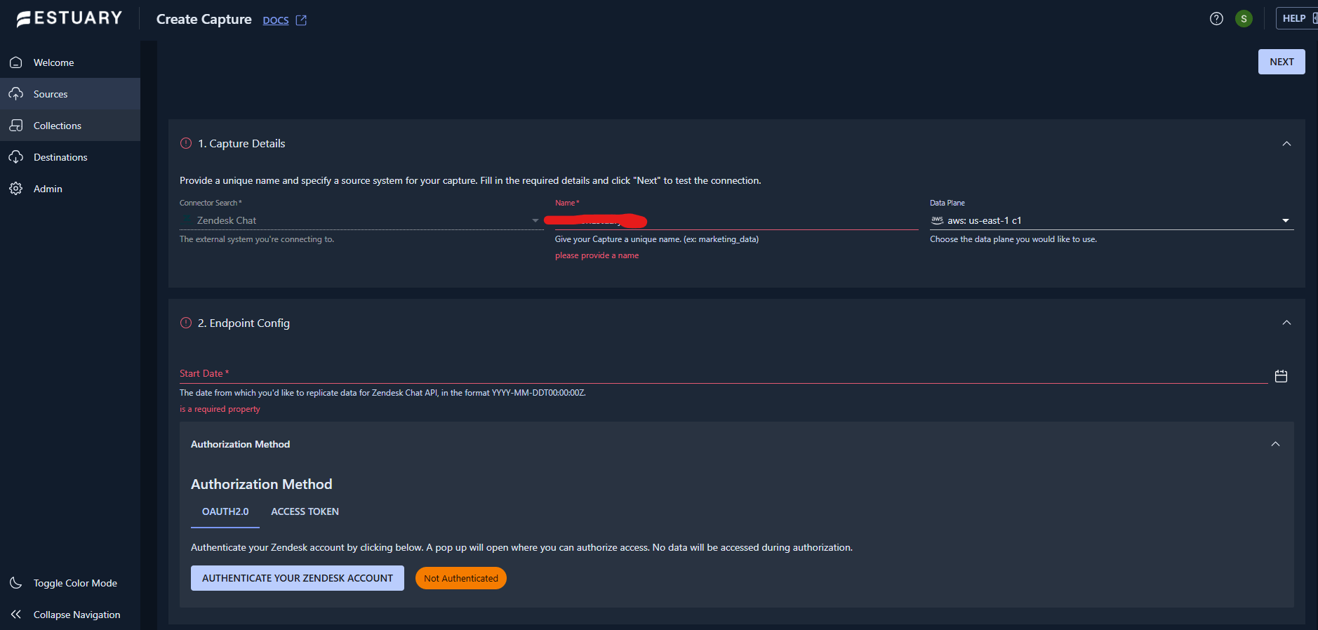 Zendesk configuration to move data into Snowflake