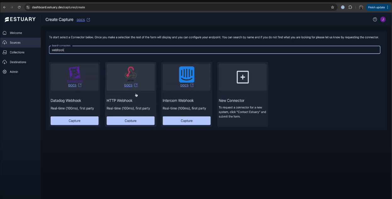 Webhook source selection