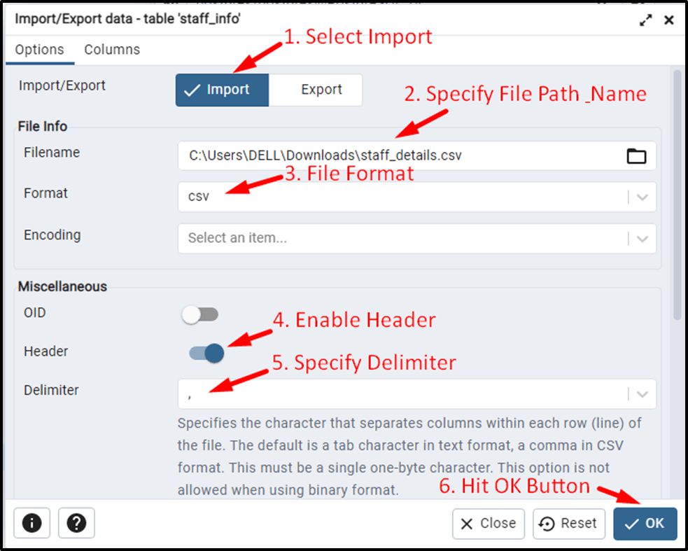 load data into postgres - pgAdmin method to load data to postgres