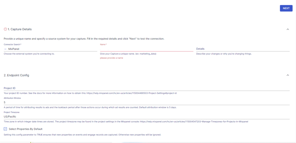 Mixpanel to Snowflake - Mixpanel Configuration Details