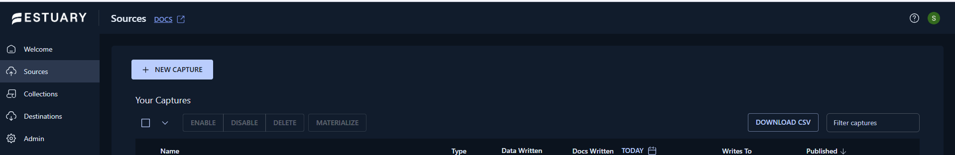 Capture data Using Estuary