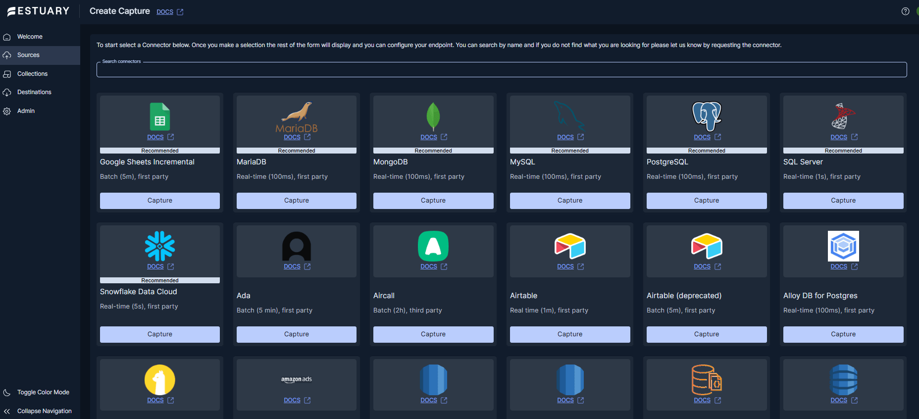 Se tup your source capture in estuary