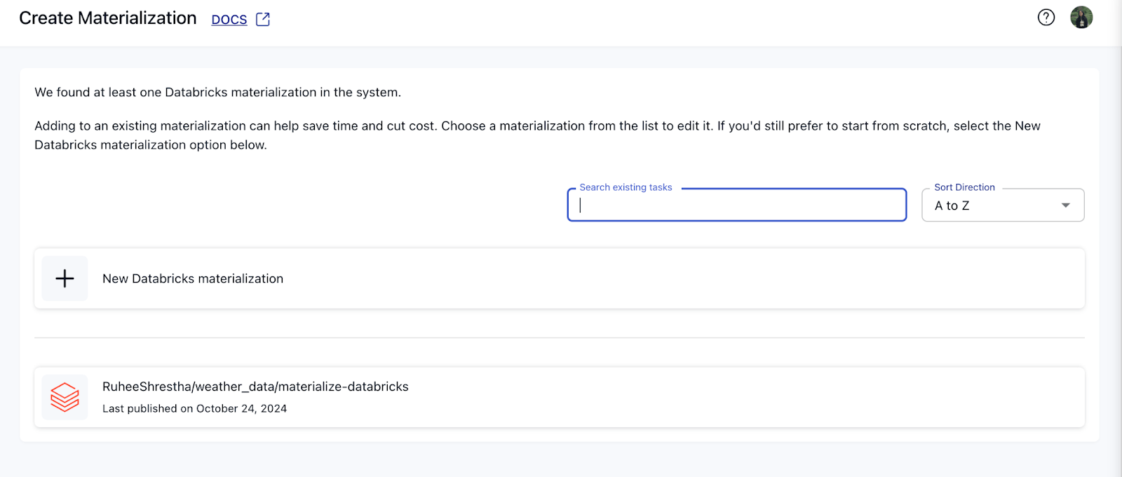 real-time monitoring with databricks and estuary flow - create materialization