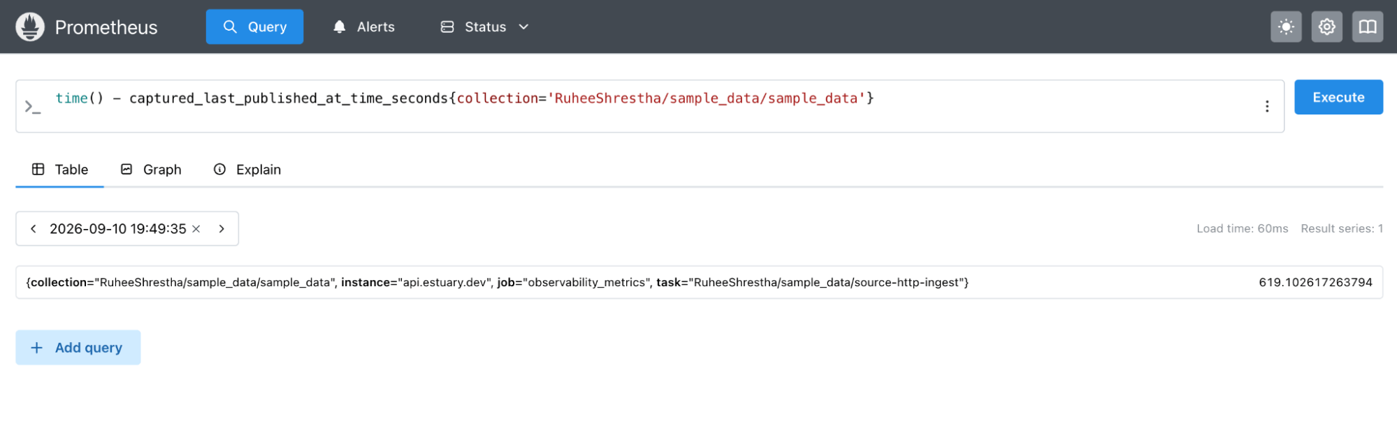 Capture freshness query in Prometheus