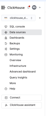 ClickHouse Cloud Connect button in the service menu