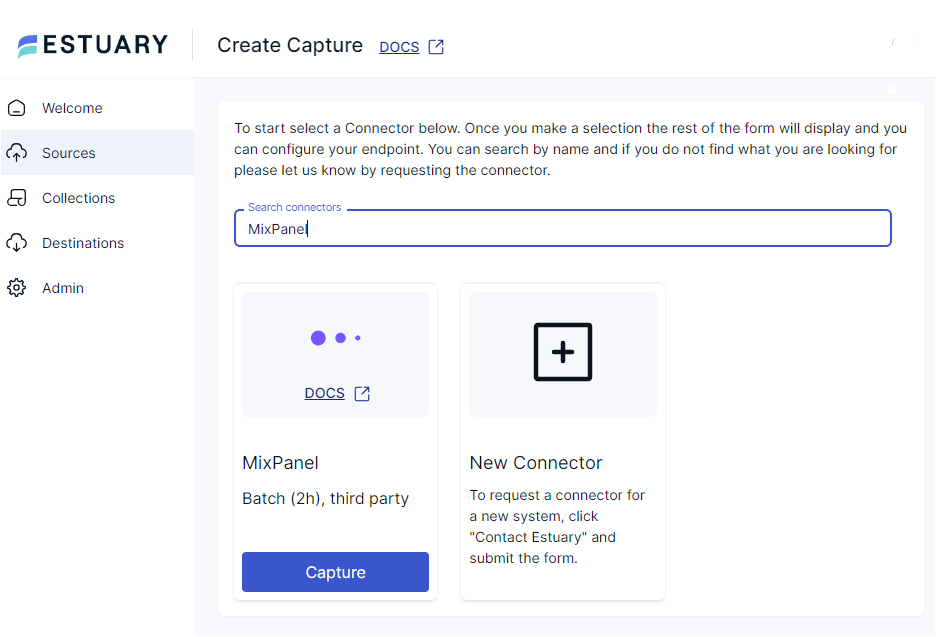 Mixpanel to Snowflake - Select Mixpanel as source