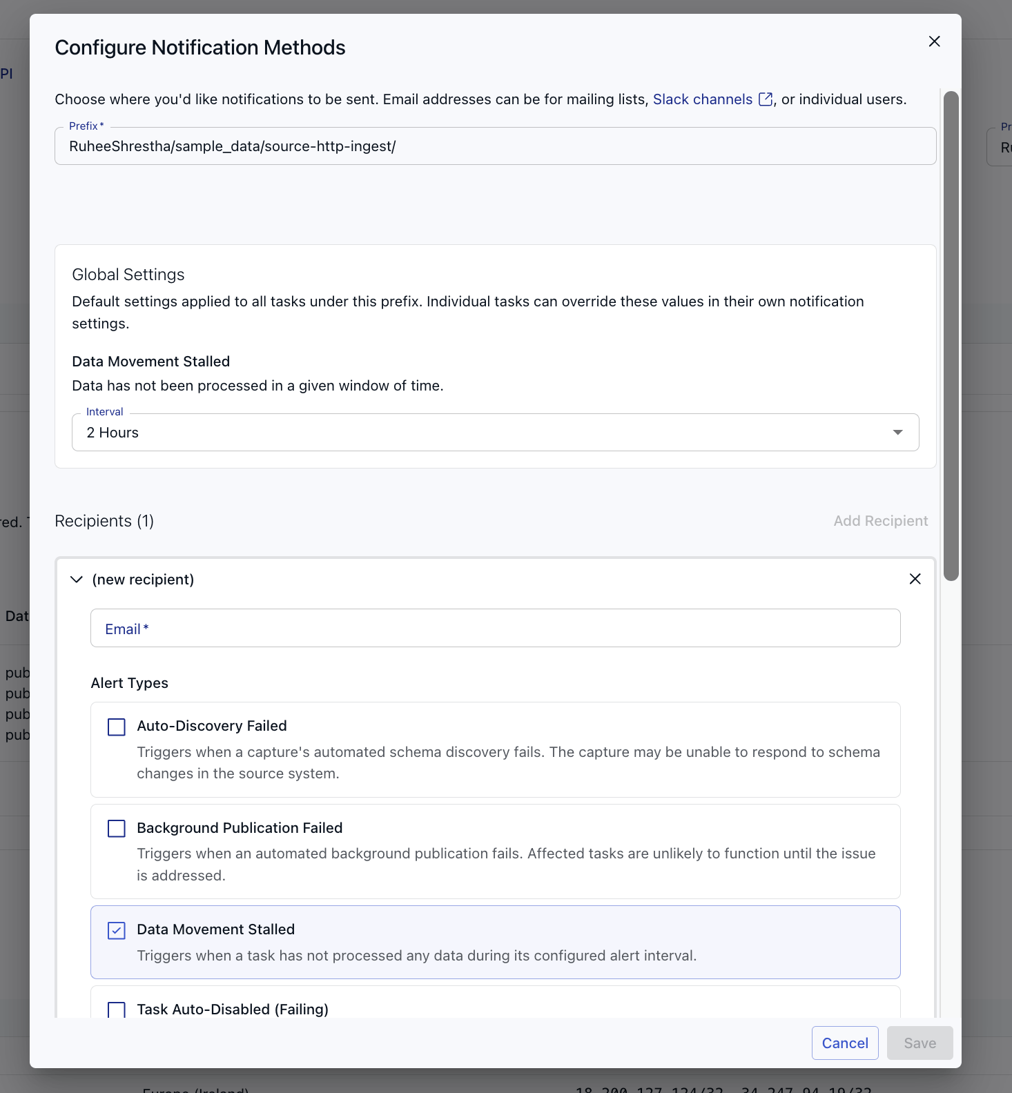 Configure alert notifications in Estuary