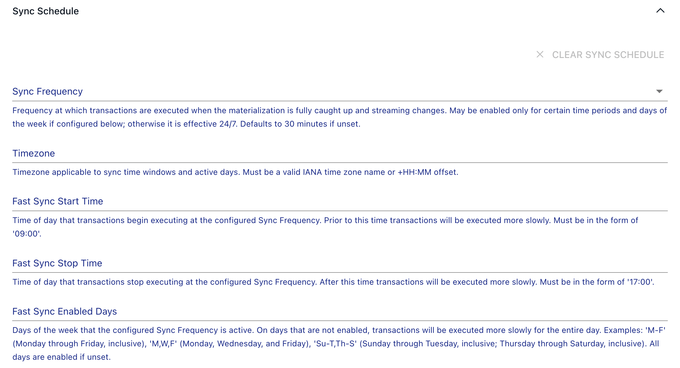 Choose sync frequency and fast sync times in Estuary