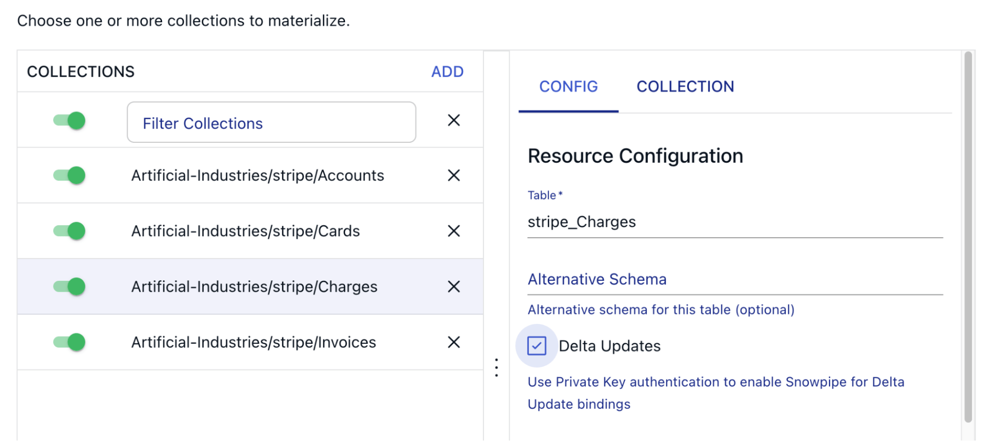 Estuary's delta updates option in the collection's resource configuration