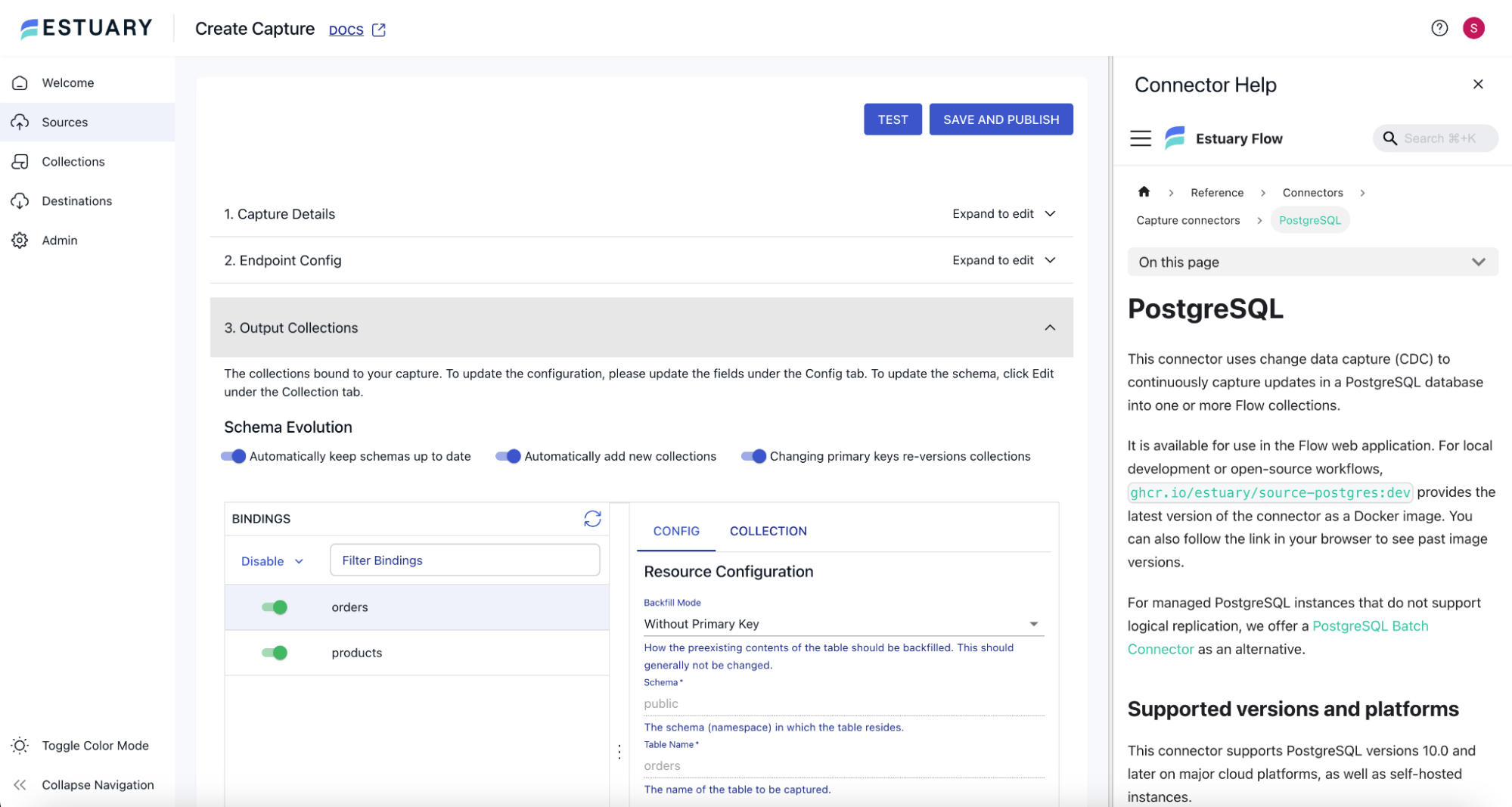 Configure PostgreSQL Capture Output Collections