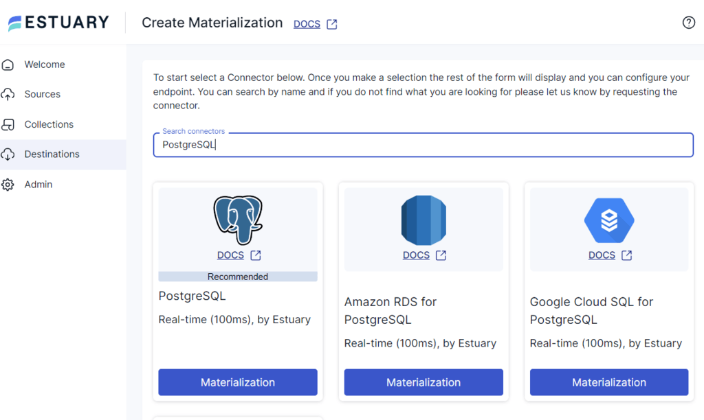 Amplitude to Postgres - Select PostgreSQL as destination