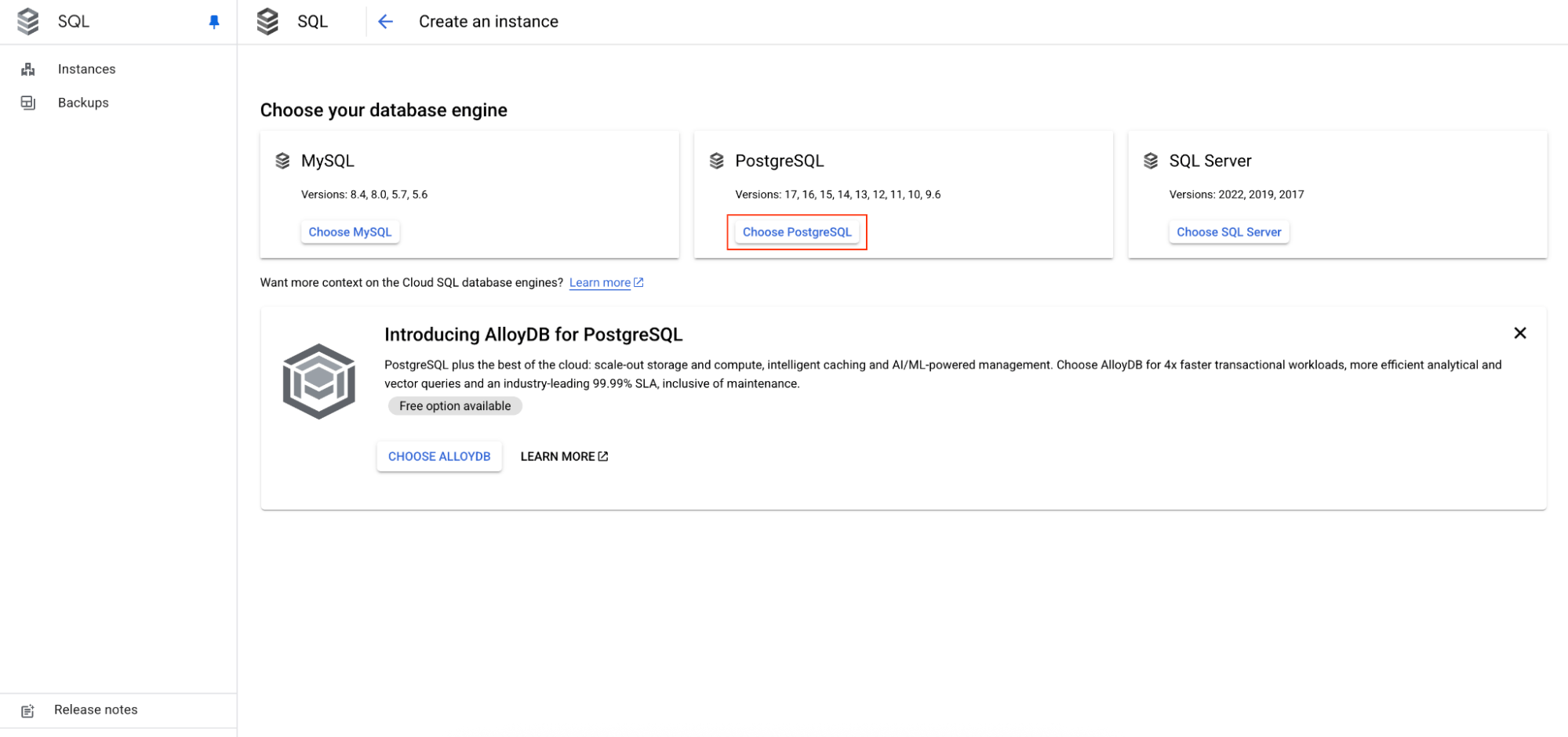 Choose PostgreSQL