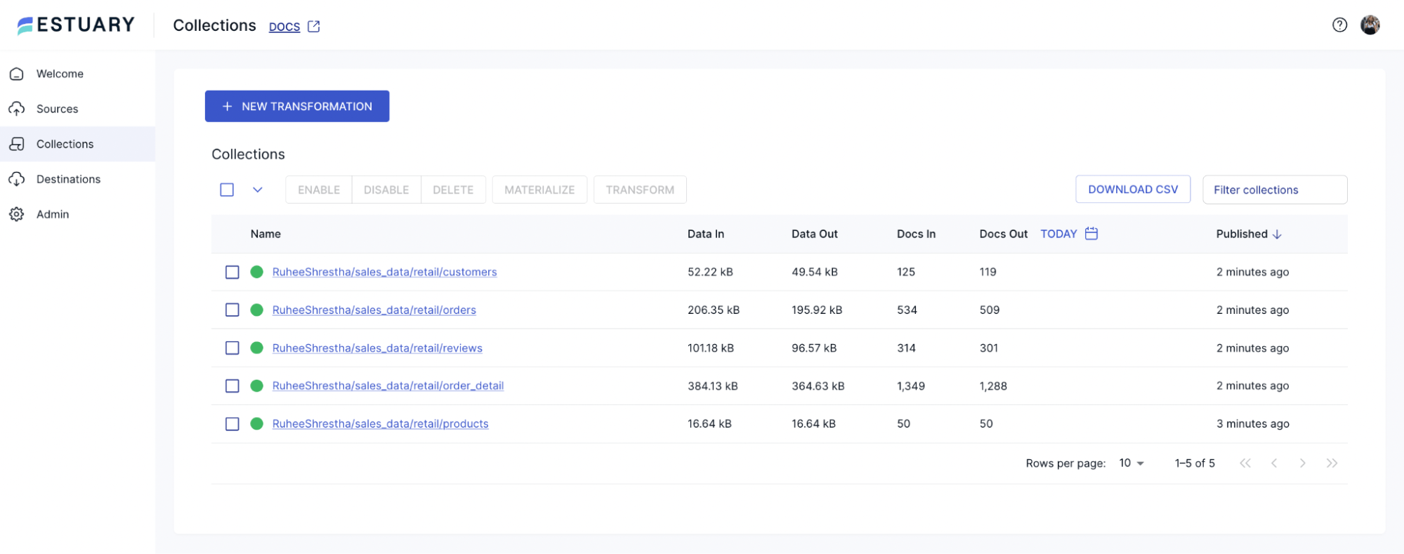 Captured retail collections and document metrics in Estuary.png