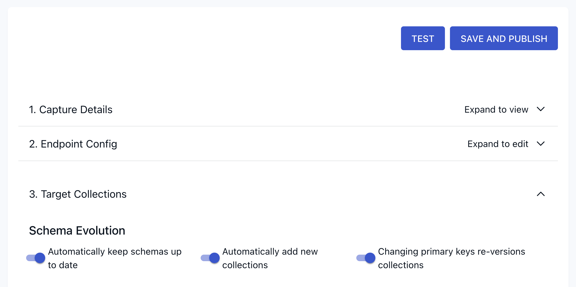 Schema evolution settings enabling automatic updates and schema versioning in data pipelines