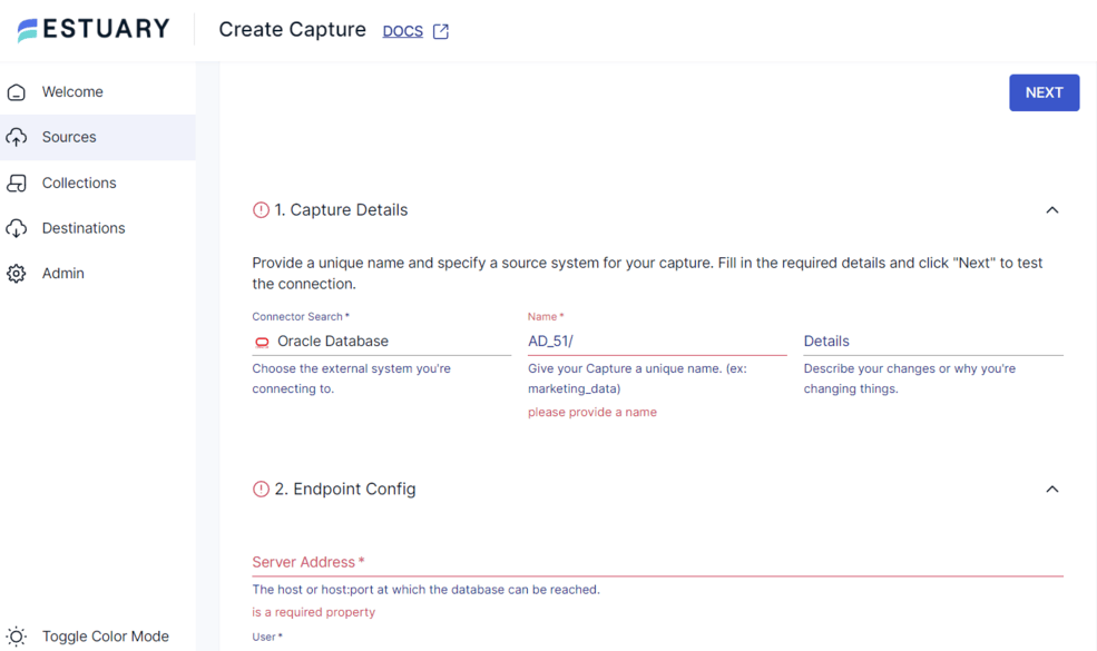 oracle DB replication - oracle connector configuration