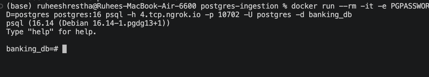 Successful PostgreSQL connection through an ngrok TCP tunnel