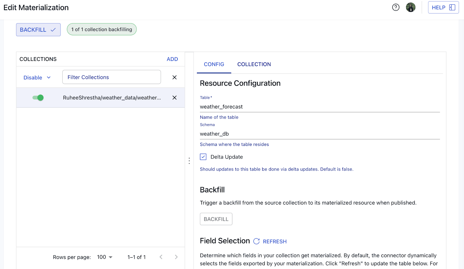 real-time monitoring with databricks and estuary flow - edit materialization