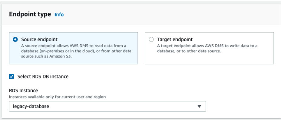 SQL server to DynamoDB - AWS Dms Source endpoint type page