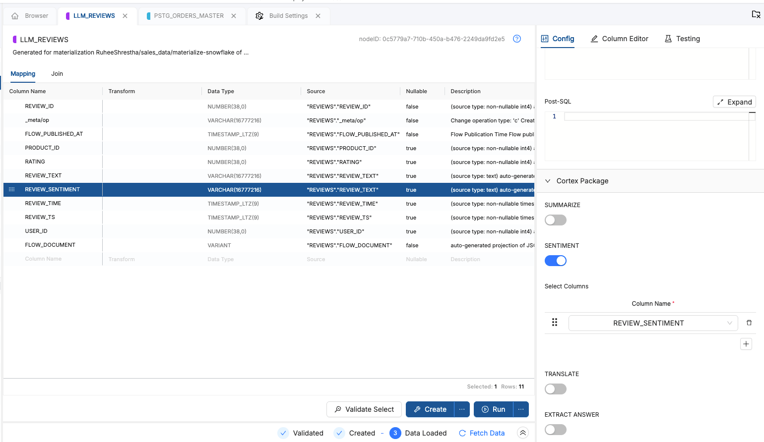 Coalesce node applying Cortex sentiment analysis to review text.png