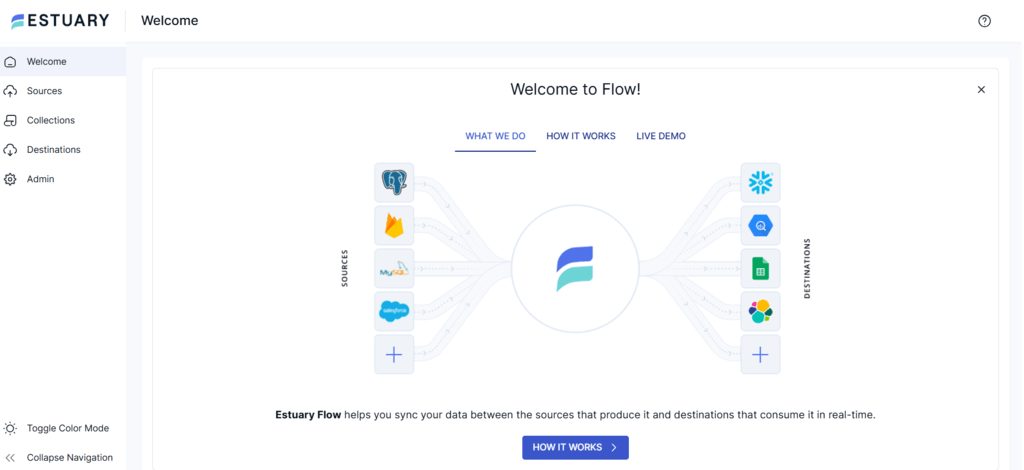 load data into postgres - estuary dashboard