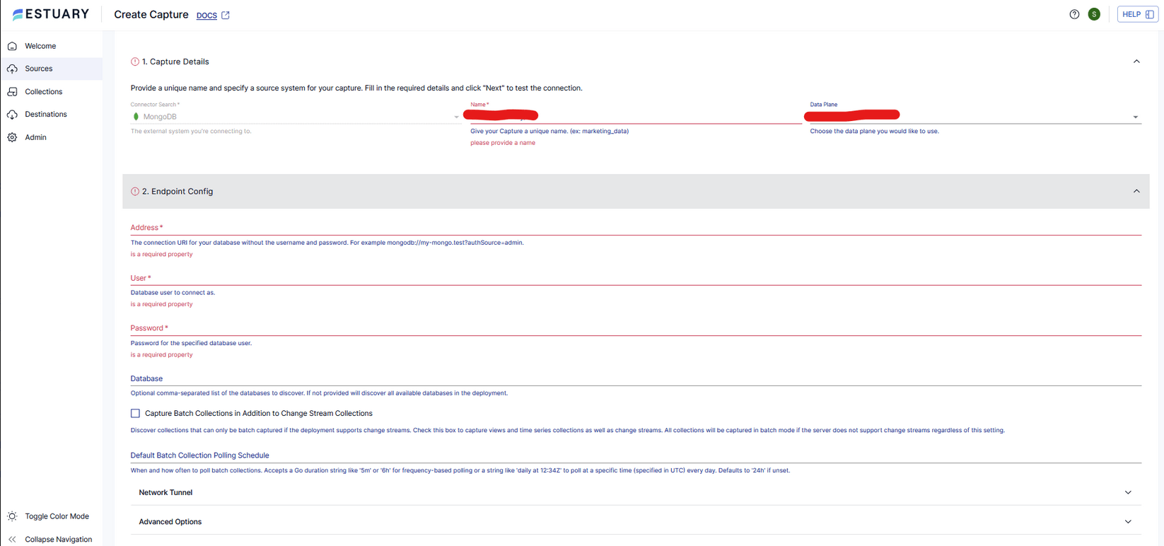 Configure MongoDB capture details