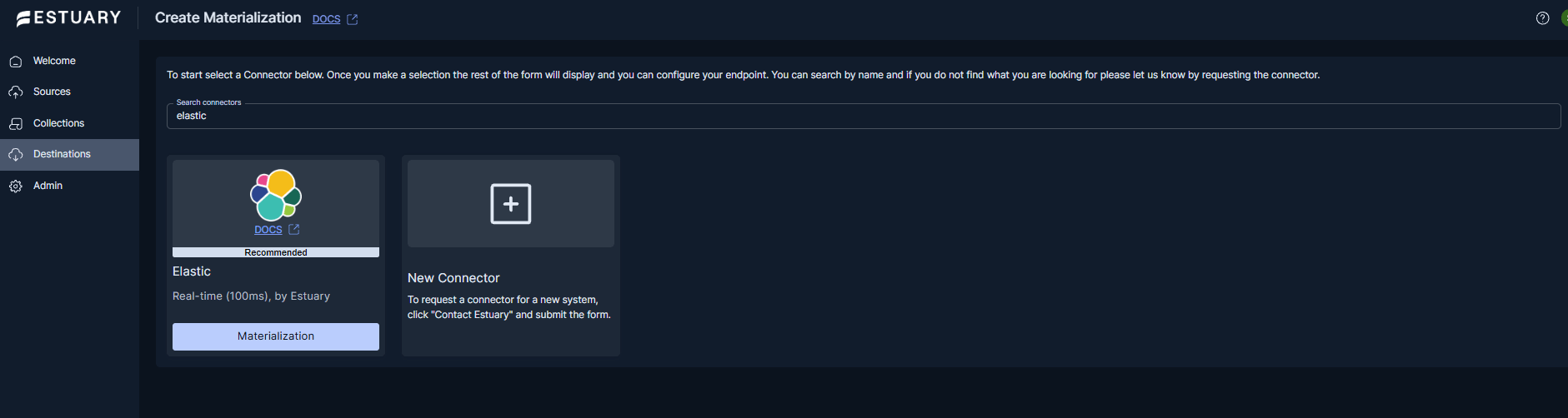 Create the Elasticsearch Materialization