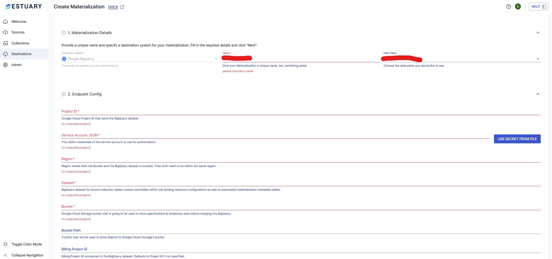 BigQuery materialization configuration