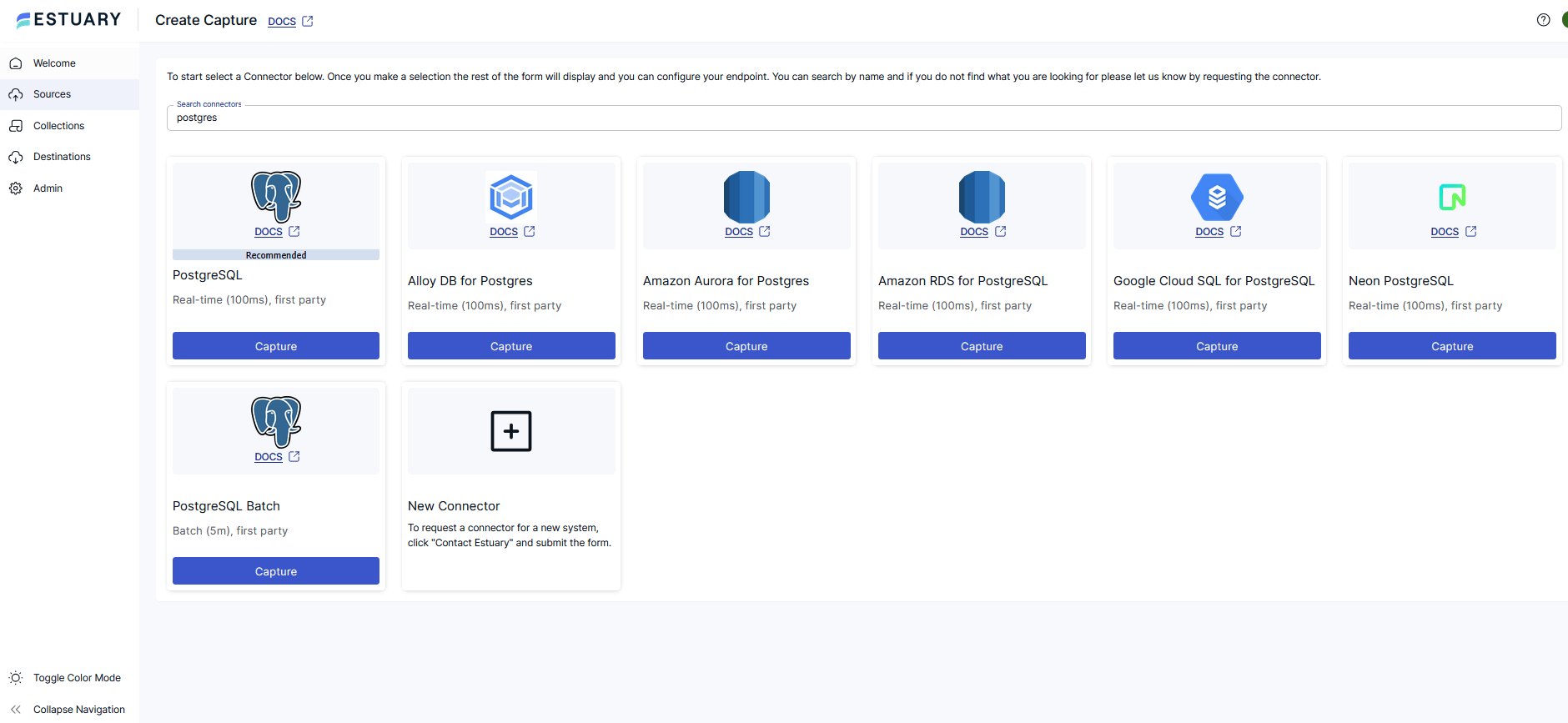 Capture data from Postgres Using Estuary PostgreSQL Connector