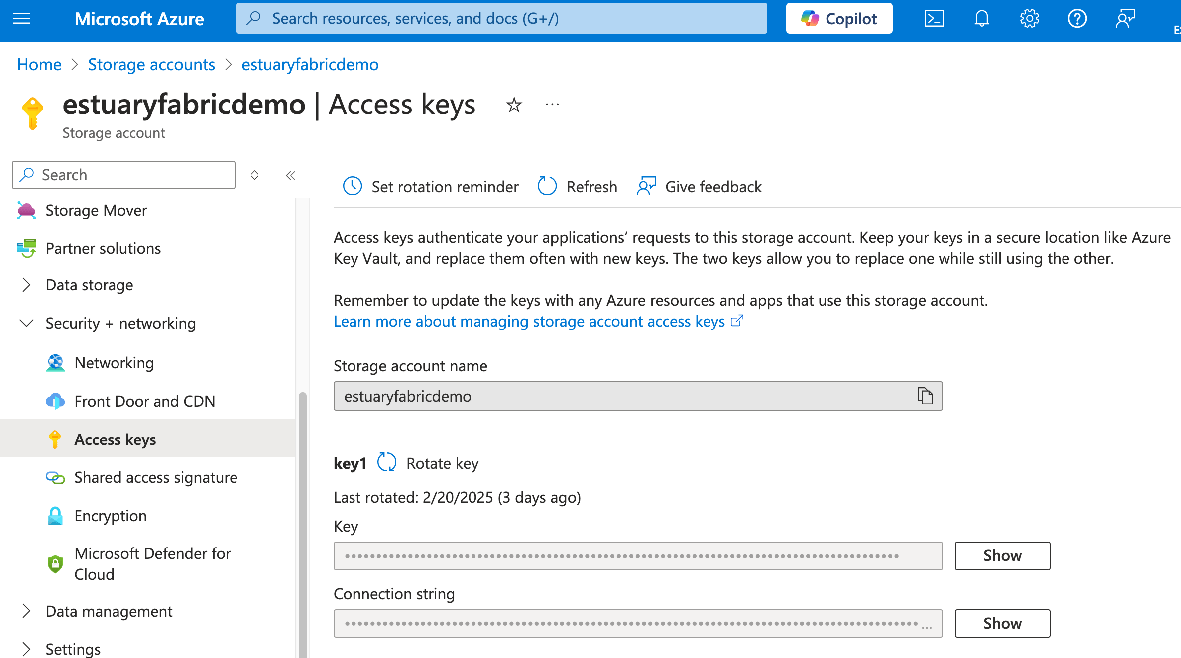 Azure Storage Account Access Keys