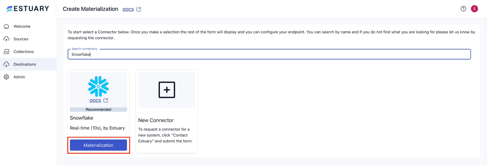 Search for Snowflake connector