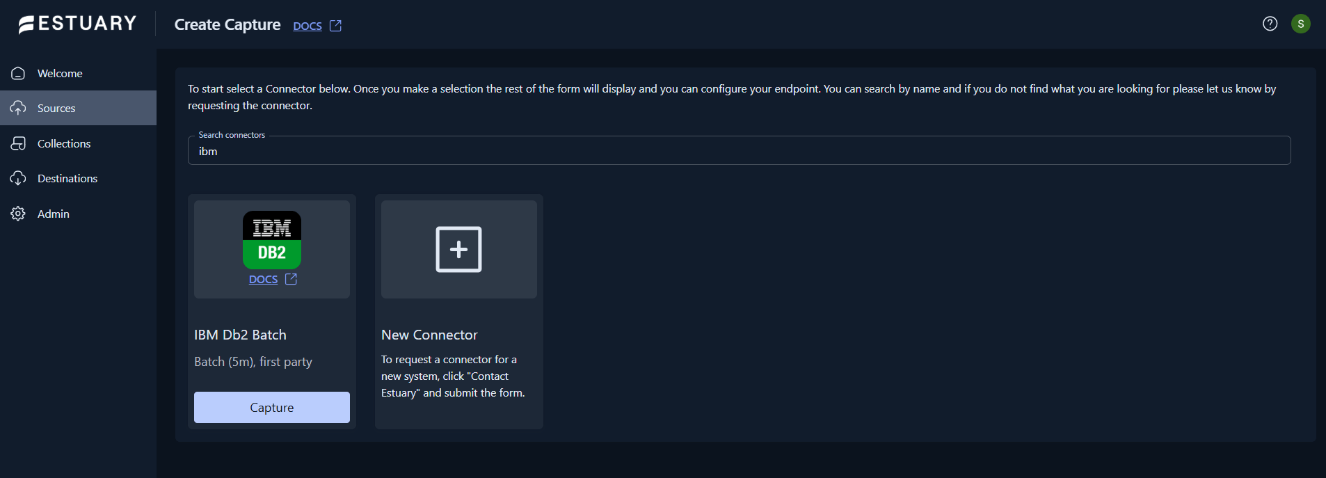 IBM Db2 Batch connector selection in Estuary