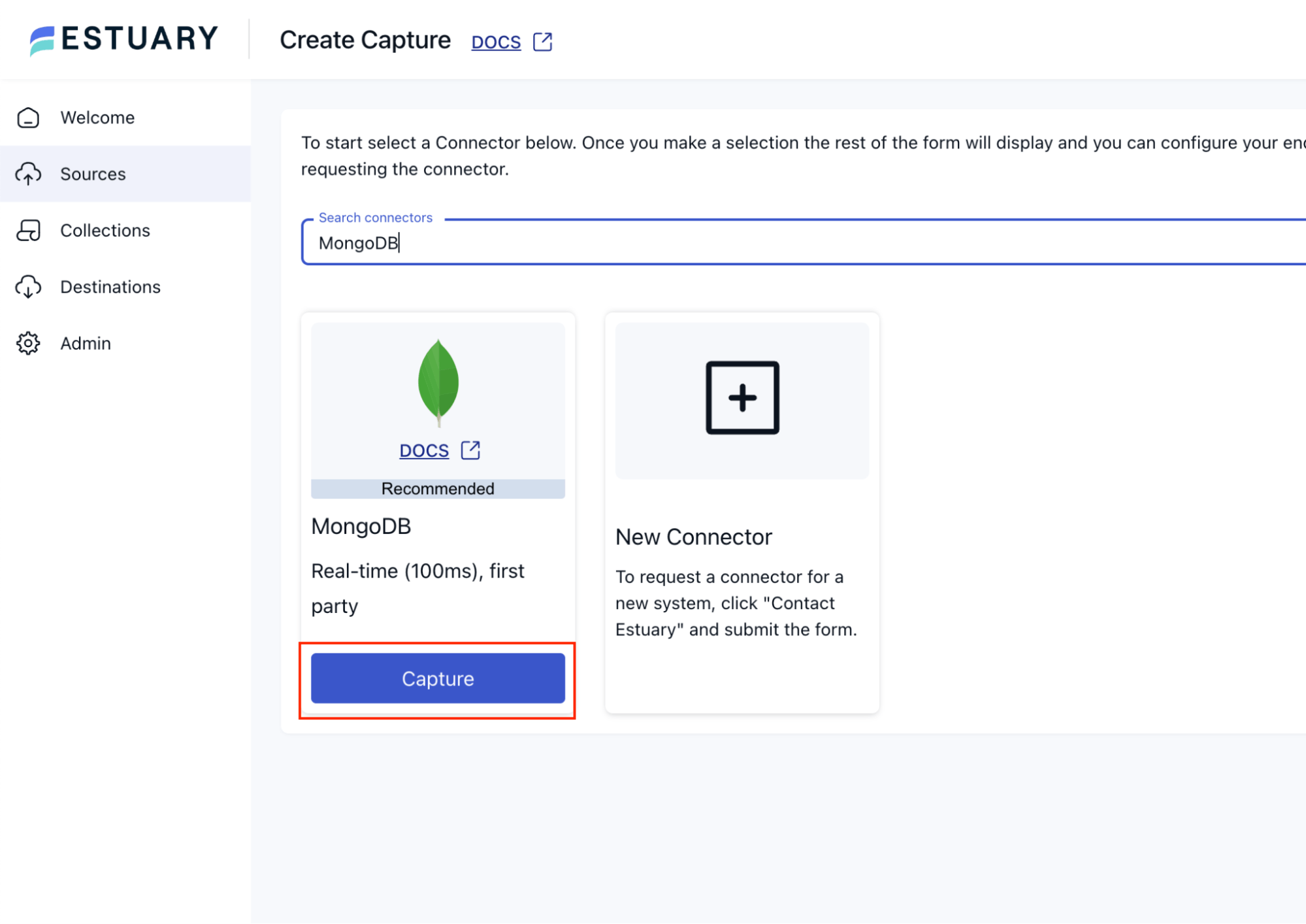 Search for MongoDB Capture on the Dashboard