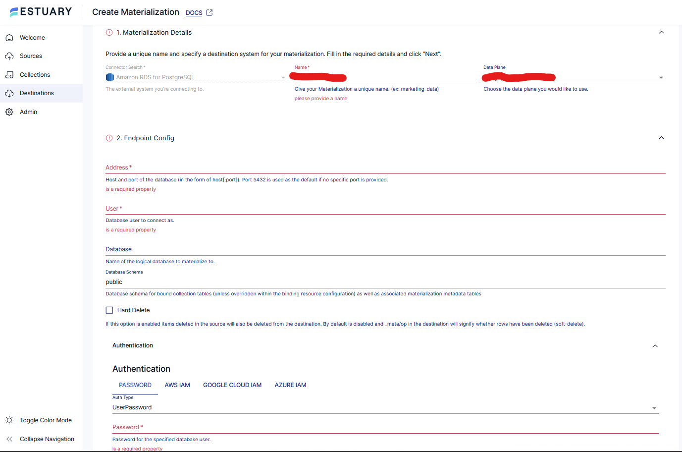 Amazon RDS for Postgres destination setup
