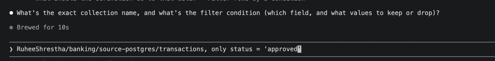 Approved transaction filter prompt