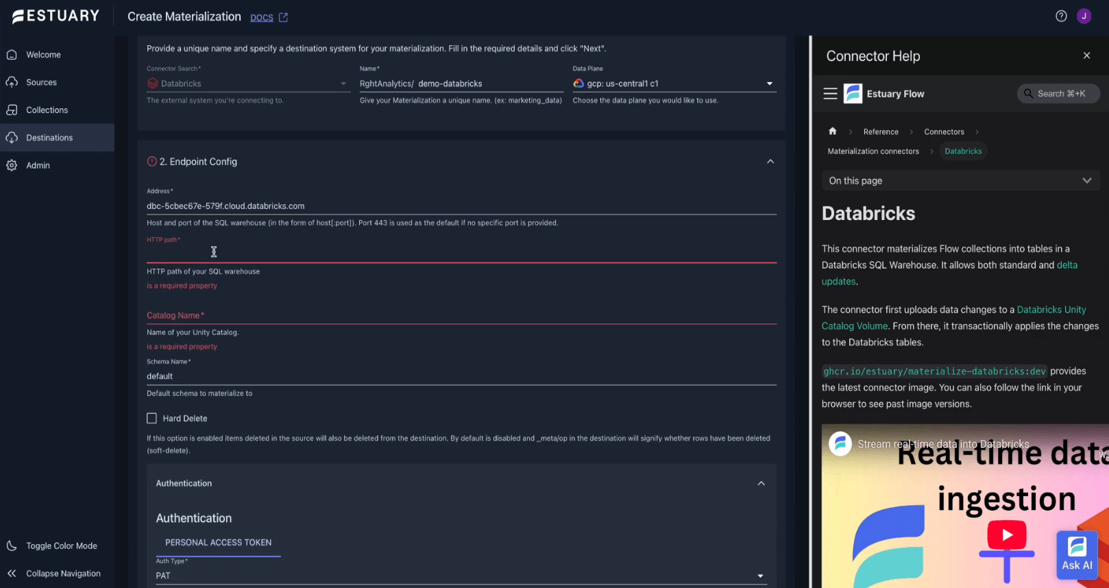 Create a Databricks materialization connector in Estuary